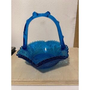 Blue Glass Basket Vintage Rustic Handle